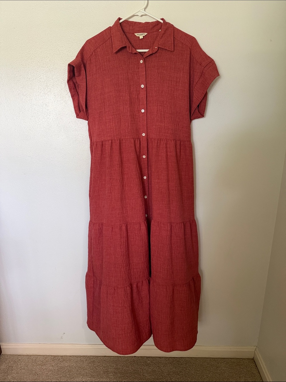 Max Studio Button-Front Tiered Maxi Dress with Pockets